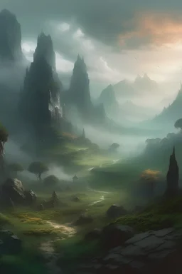 Hobbit Landschaft Zeichnung Farben nebel