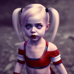 Cute baby character harley quinn, photo realistic, unreal engine, cinematic lighting 8k --v 4