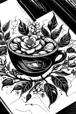 Black and white digital underboob tattoo design of Coffee plant