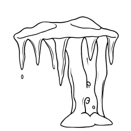 A black and white cute drawing of a icicles, only outline, white background,for kids