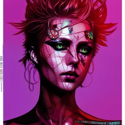 singer Danish MØ face, punk, hyper detailed, intricately detailed, illustration by <asaf hanuka> <kilian eng> <Yoji Shinkawa>, purple tones, darkred tones,