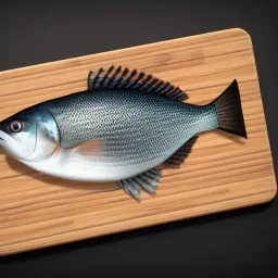 game icon, cute tilapia fish over kitchen cutting board, realistic 3d, unreal engine, octane render