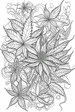 outline art for stoners coloring pages with marajuana leaves, white background, sketch style, fully body, only use outline, mandala style, clean line art, white background, no shadows and clear and well outlined