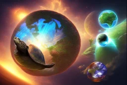 universe and earth and a turtle