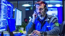 calm male cop dispatcher confused by evil hacker virus in the phone