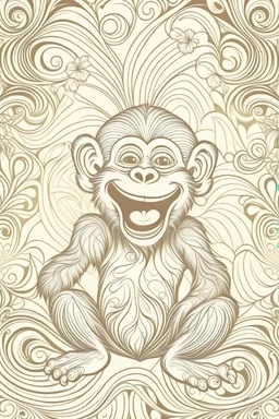 Outline art of laughing monkey with fancy sketch background