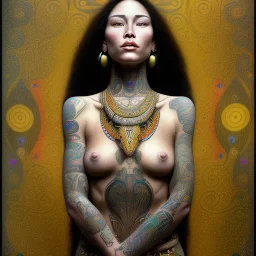 retrato de Mujer tribal maorí bella con tatuajes con estilo de Gustav Klimt