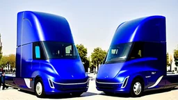 A Tesla semi-truck is parked, at the 'Plaza de la Constitución', in the city of Mexico. CINEMATIC. WIDE ANGLE LENS. PHOTO REAL.
