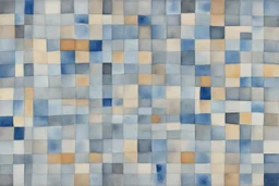 abstract watercolour , ink transfer lines, bifurcated circles, Paul Klee ,grey and blues