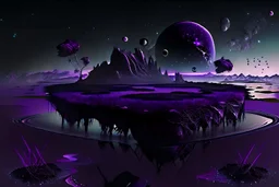 Floating Islands, Dark Purple and Black Night Sky, Stars, Space, Distant Alien Planets, Numerious Islands, Dead Grass,