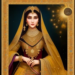 A beautiful Arab Muslim princess from the Abbasid era , beautiful portrait, flowery landscape