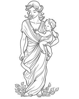 mother coloring page, full body (((((white background))))), only use an outline., real style, line art, white color, clean line art, white background, Sketch style