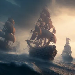 Pirate ship, cinematic,cinematic lighting, 8k, resolution concept art, dynamic lighting, hyperdetailed intricately detailed, octane render,unreal engine, centered.