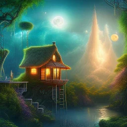 Dream night landscape above the jungle