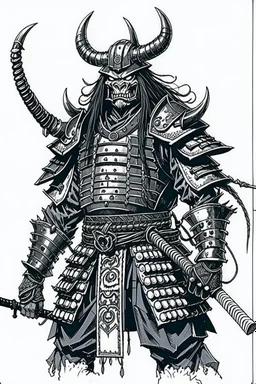 Armoured Samurai with oni mask ,manga, from 1980 dark fantasy, style by Kentaro Miura