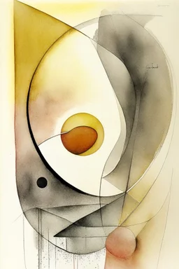 abstract watercolour by barbara hepworth and paul klee in gold and grey with a hint of red