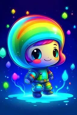 Cartoon space bioluminescent cute tiny rainbow chibi, macro art