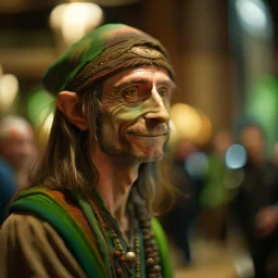 portrait of hippie wood elf in royal ancient concert hall , photo-realistic, shot on Hasselblad h6d-400c, zeiss prime lens, bokeh like f/0.8, tilt-shift lens 8k, high detail, smooth render, down-light, unreal eng