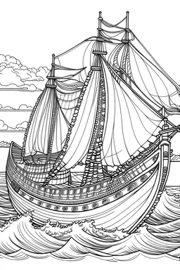 coloring book image of a viking ship