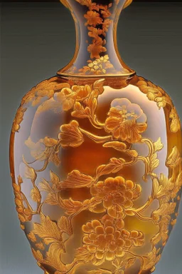 vase made from amber with flowers by ming dynasty, insanely detailed, complementary colors fine details, polished