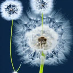 a small, fluffy dandelion on fire at the middle left part of the picture, dreamlike minimalist art with a lot of white space around it