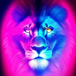 A beautiful portrait of a cyborg lion blue neon color scheme, high key lighting, volumetric light high details psychedelic background