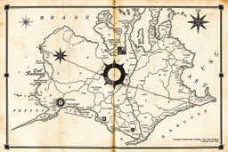 a scan of an ancient Cree Anishinaabe map, printed black and white but has since been stained and weathered