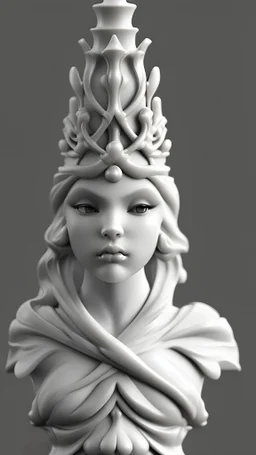 Ultra realistic black and white cg rendering of an art nouveau chess queen