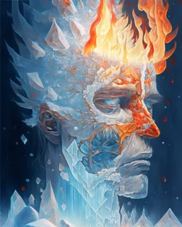 the anatomy of a human head made of snow, crystal ice and fire , an ultrafine detailed painting by whadatobexy, octopath traveler, vanitas, angular, altermodern, surreal