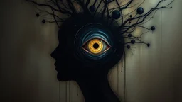 looking into the head, abstract surrealism, conceptual art, dark