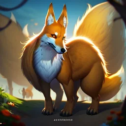 Digital art, High quality, Backlighting, full body portrait, 8k resolution, Realistic, high quality, great details, within portrait, masterpiece, best quality, detailed outfit, vibrant colors, perfect eyes, a human druid, fox fursona, shapeshifter, human shapeshifter, fox shapeshifter, furry, anthropomorphic fox