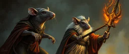 rat sauron and rat gandalf look really powerful, fantasy illustration