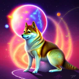 Pleiadean shiba inu doge with glowing orbs