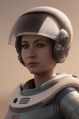 female sci fi pilot portrait wearing a space suit