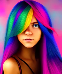 a portrait of a beautiful girl, with colorful hair, midjourney v4