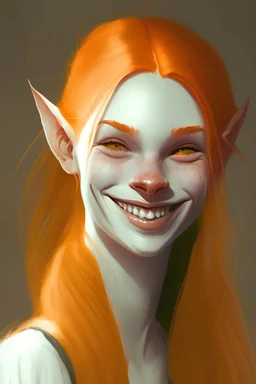 Young Female Pale vampire orange hair smiling pointed ears