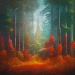  pastel colors, abstract art , red, orange, white,brown,son, earth, wod, trees, flowers, forest