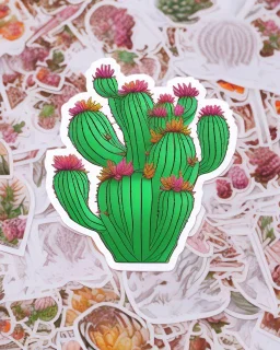 cute cartoon anime cactus sticker, anime style, white background color