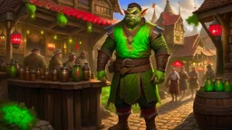 rich orc, luxury clothes, tavern in the background