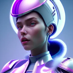 woman, rounded face, blue, round helmet, decorative color feathers, retro futuristic, latex coat, soft color, highly detailed, art stations, concept art, smooth, unreal engine 5, god rays, ray tracing, RTX, lumen lighting, ultra detail, volumetric lighting, 3d, finely drawn, high definition, high resolution.