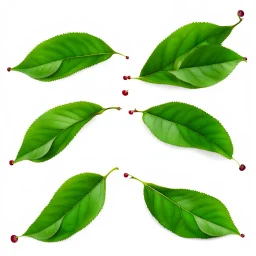 unconnected plum-cherry leaves on white background, stock image