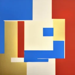 Suprematist painting red circles, gold, blue, white