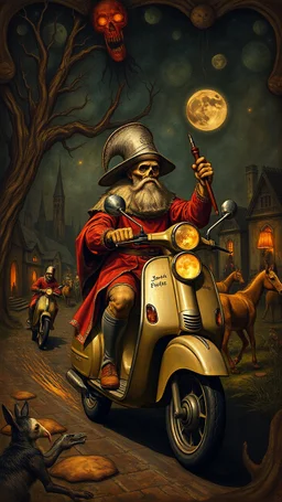 Hieronymus Bosch style nightmares , Don Quixote on scooter