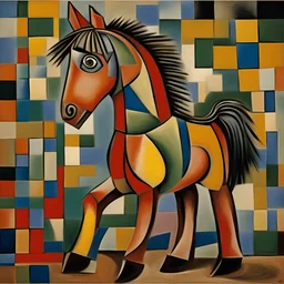 a colorful horse painted by pablo picasso (cubism)