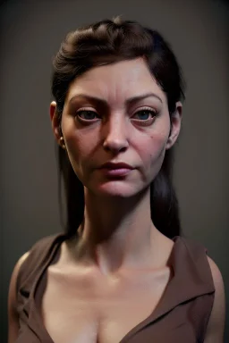 Realistic image, waist up portrait, hybrid made up of a woman, the muppet head replaces the human one ,concept art, smooth, unreal engine 5, god lights, ray tracing, RTX, lumen lighting, ultra detail, volumetric lighting, 3d, finely drawn, high definition, 4k.