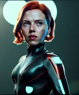 retro sci-fi portrait image from 1960, supermarket parking explosion, fire, classic black widow, young Scarlett Johansson, tight latex suit, soft color, highly detailed, unreal engine 5, ray tracing, RTX, lumen lighting, ultra detail, volumetric lighting, 3d, finely drawn, high definition, high resolution.