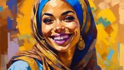 acrylic illustration, acrylic paint, oily sketch, (arab woman, smile), detailed, by [Todd Schorr | Iryna Yermolova | Conor Harrington]