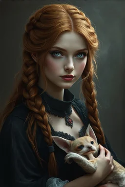 a pretty fantasy woman, young, braided ginger hair, maternal, dark fantasy art