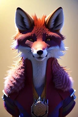 award winning portrait of a male anthropomorphic purple fox long vblack hair. character design by cory loftis, fenghua zhong, ryohei hase, ismail inceoglu and ruan jia. unreal engine 5, artistic lighting, highly detailed, photorealistic, fantasy