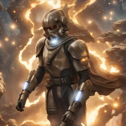 star wars bald male corellian pilot wearing pearlescent black and gunmetal grey First Order special forces heavy assault armor and helmet with gold trim inside the jedi temple, centered portrait, hyperdetailed, dynamic lighting, hyperdetailed background, 8k resolution, volumetric lighting, light skin, fully symmetric details